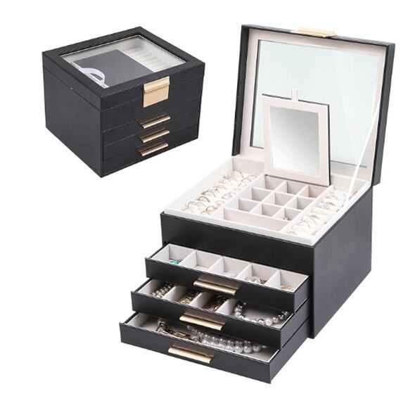 Jewelry Box with Glass Lids,4 Layers Large - Picture 1 of 7